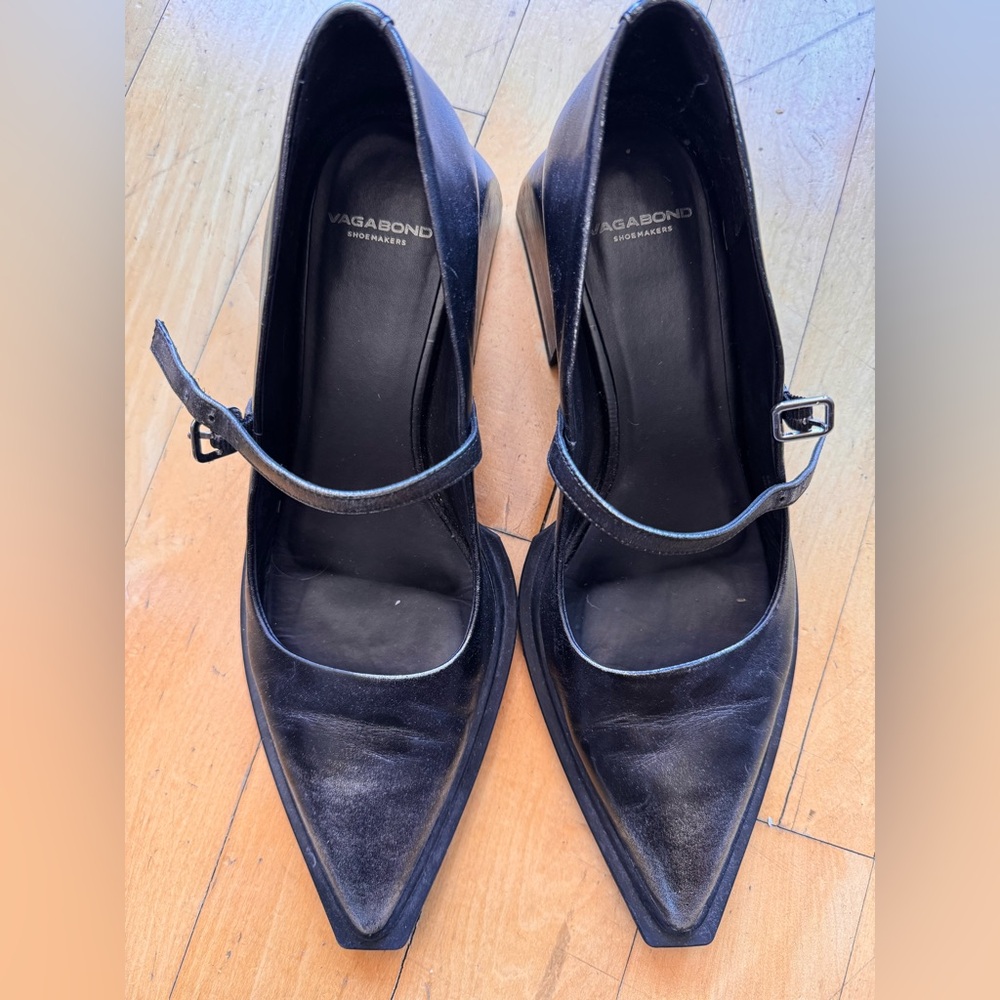 Vagabond Vivian - Brush off Silver and Black Mary Jane Heels